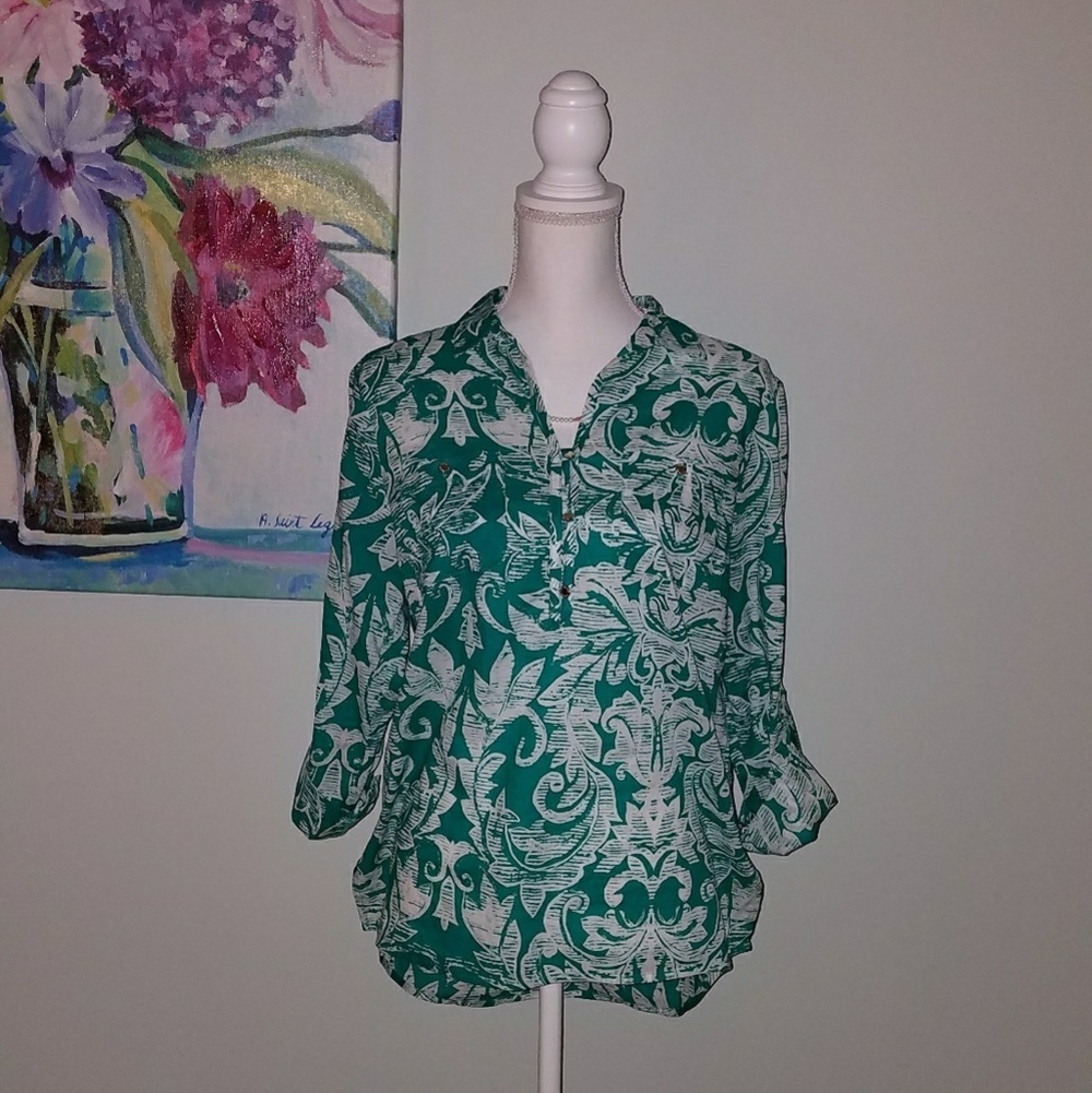 Dana Buchman 3/4 Emerald Blouse NWOT Size